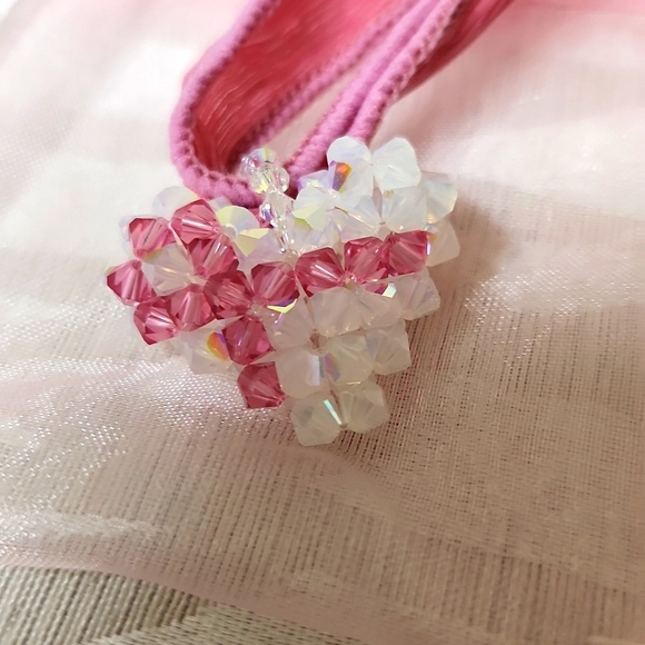 Crystal Breast Cancer Awareness 🎀 Ribbon, Heart, Handmade Necklace - Picture 2 of 10